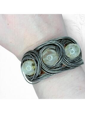 604. Handmade Wire Wrapped Bracelet with Clear Beads